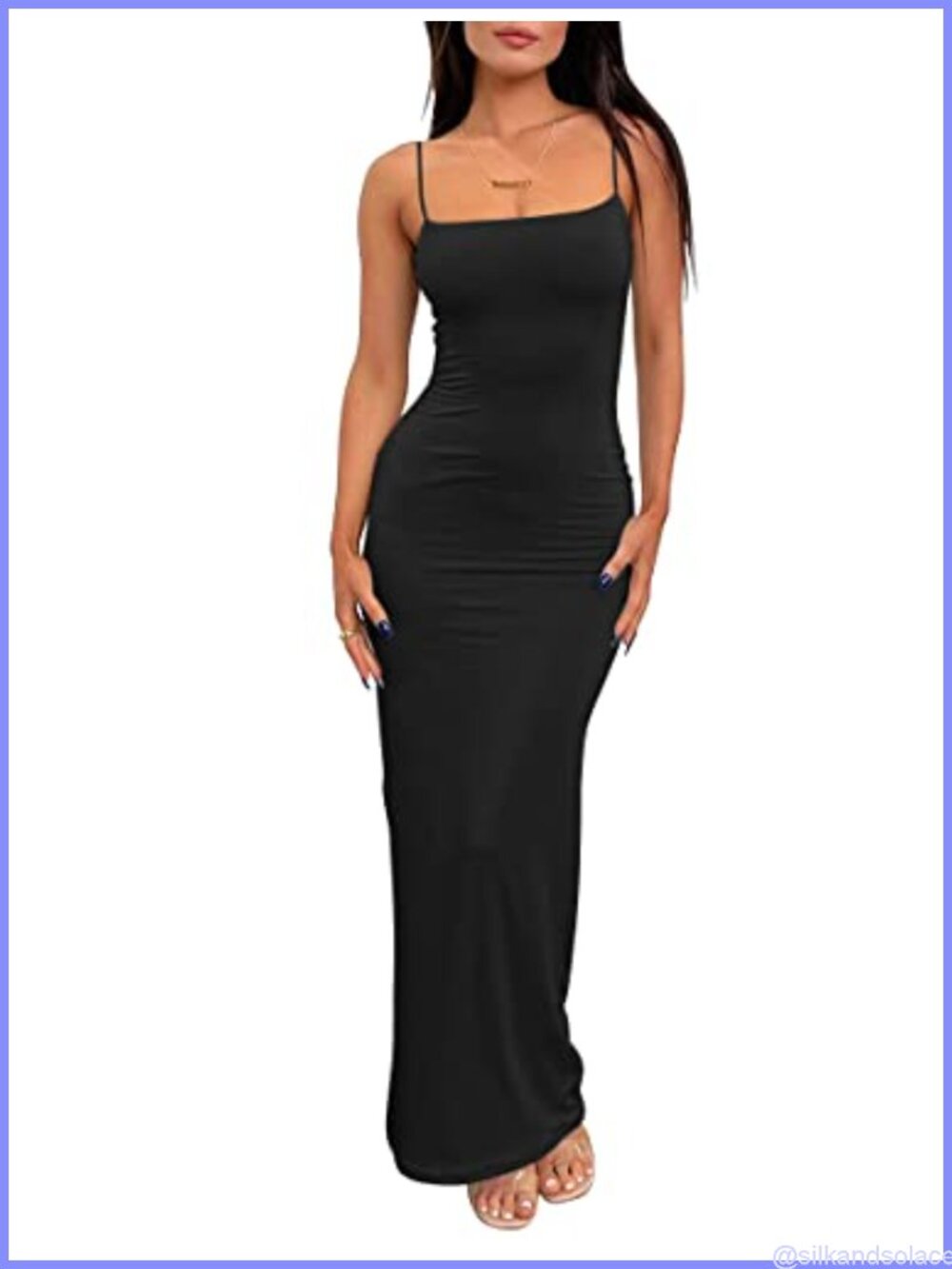 Sleeveless Bodycon Maxi Dress Double Lined Spaghetti Straps